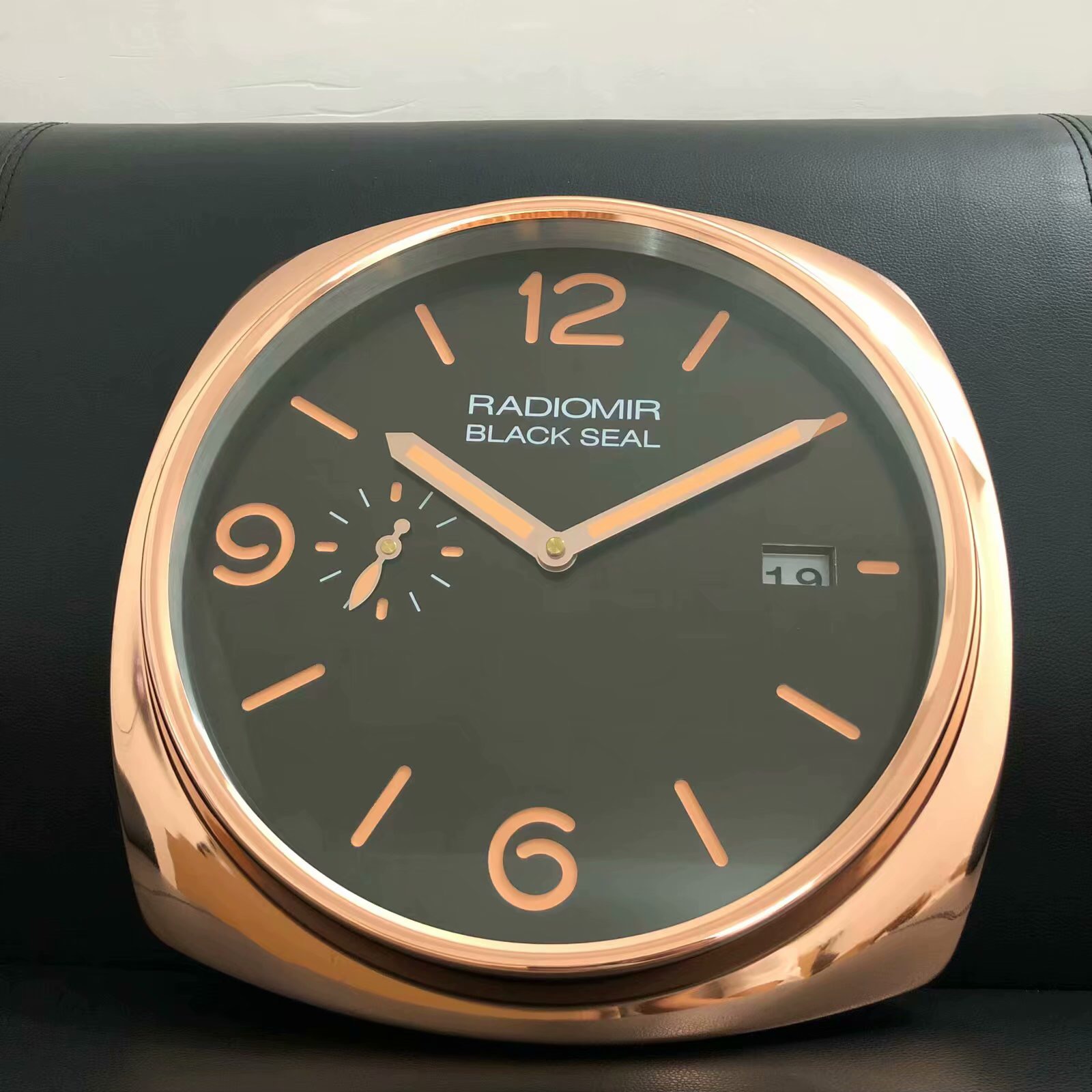 P Black Seal Wall Clock with Rose Gold Numerals